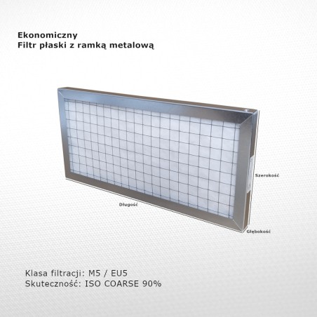 Filtr płaski M5 EU5 Iso Coarse 90% 140 x 450 x 20 mm ramka metalowa