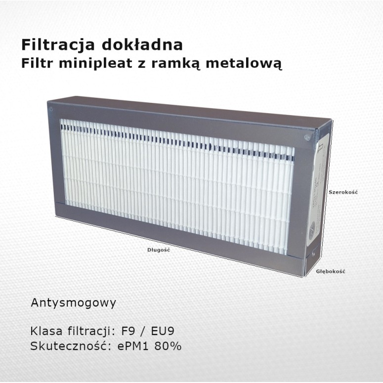 Smog filter F9 EU9 ePM1 80% 114 x 337 x 40 mm metal frame