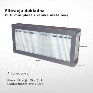 Smog filter F9 EU9 ePM1 80% 116 x 413 x 48 mm metal frame