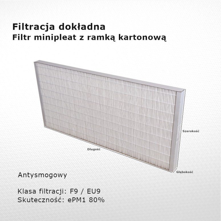 Filtr przeciwsmogowy F9 EU9 ePM1 80% 136 x 290 x 25 mm ramka karton