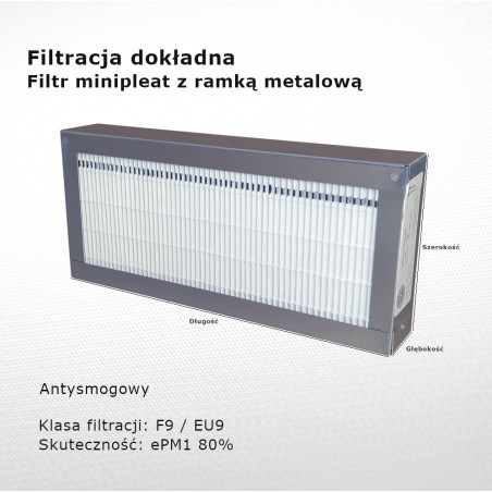 Smog filter F9 EU9 ePM1 80% 184 x 434 x 48 mm metal frame