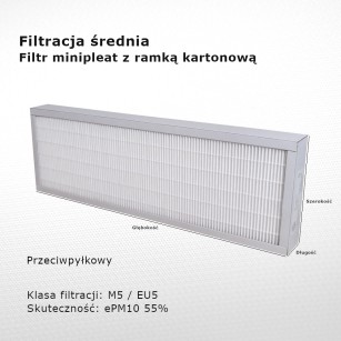 Filtr pośredni M5 EU5 ePM10 55% 245 x 500 x 22 mm ramka karton