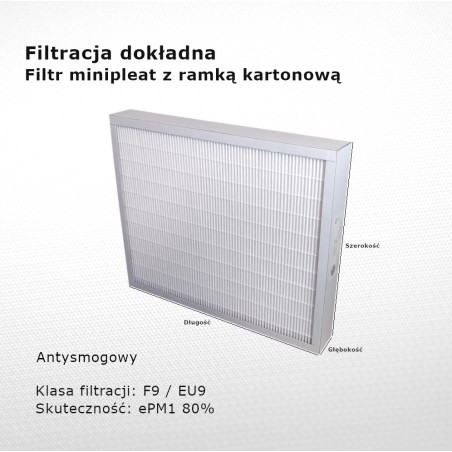 Smog filter F9 EU9 ePM1 80% 220 x 281 x 50 mm frame cardboard