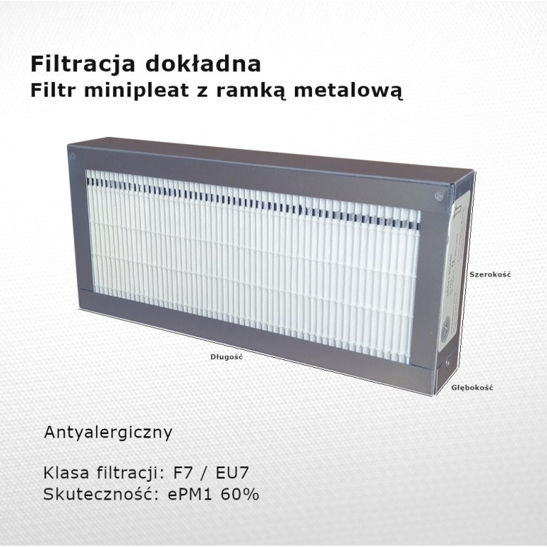 Fine filter F7 EU7 ePM1 60% 114 x 337 x 40 mm metal frame