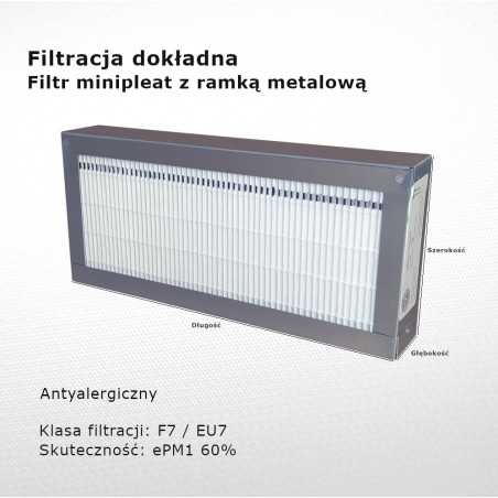 Filtr dokładny F7 EU7 ePM1 60% 116 x 413 x 48 mm ramka metalowa