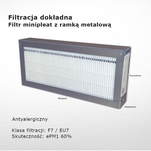 Filtr dokładny F7 EU7 ePM1 60% 203 x 693 x 50 mm ramka metalowa