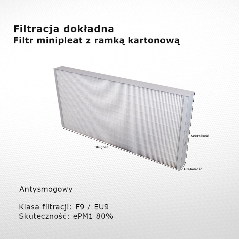 Filtr przeciwsmogowy F9 EU9 ePM1 80% 145 x 350 x 46 mm ramka karton