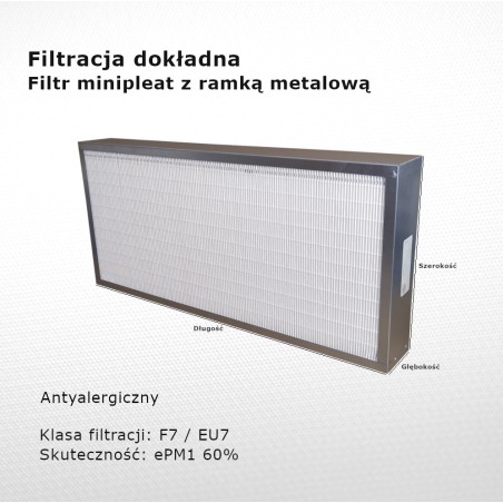 Fine filter F7 EU7 ePM1 60% 126 x 276 x 96 mm metal frame