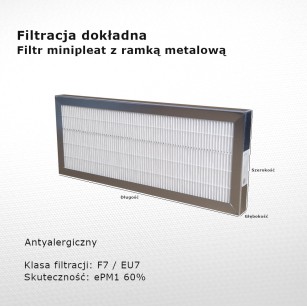 Filtr dokładny F7 EU7 ePM1 60% 138 x 288 x 25 mm ramka metalowa