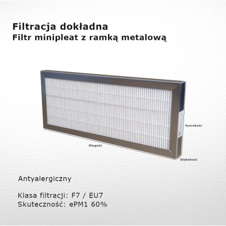 Fine filter F7 EU7 ePM1 60% 145 x 450 x 20 mm metal frame