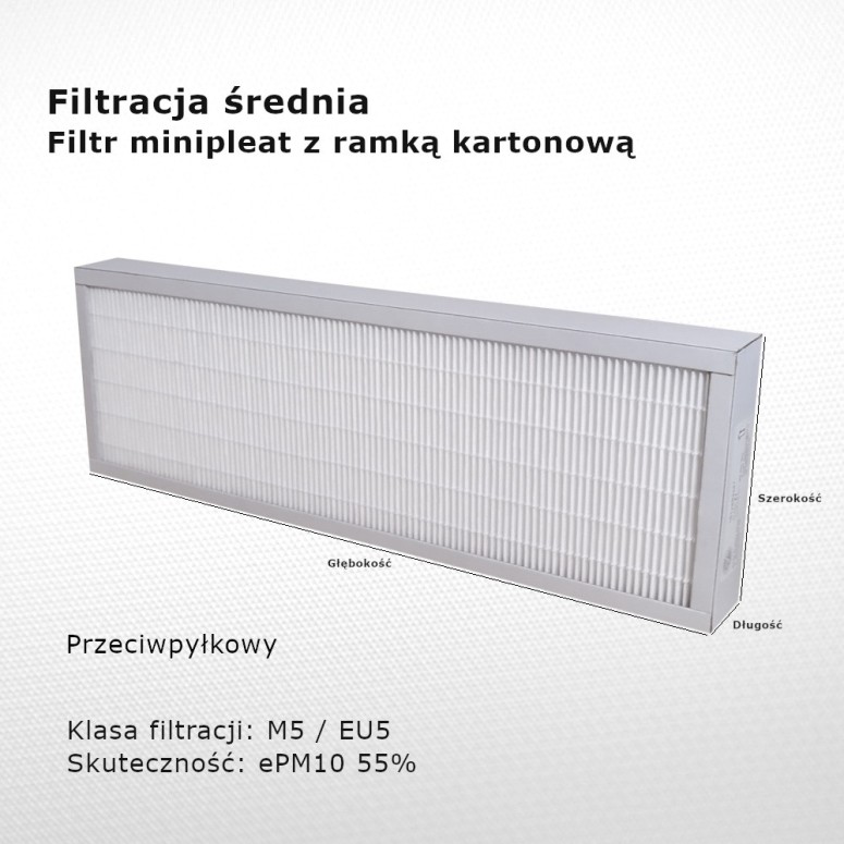 Filtr pośredni M5 EU5 ePM10 55% 127 x 283 x 50 mm ramka karton