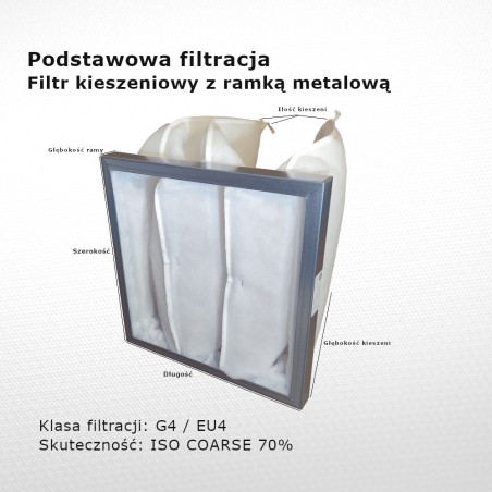 Bag filter G4 EU4 Iso Coarse 70% 287 x 287 x 300 3k / 25 mm coarse metal frame