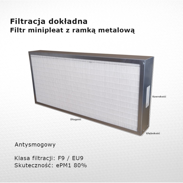 Smog filter F9 EU9 ePM1 80% 126 x 287 x 96 mm metal frame
