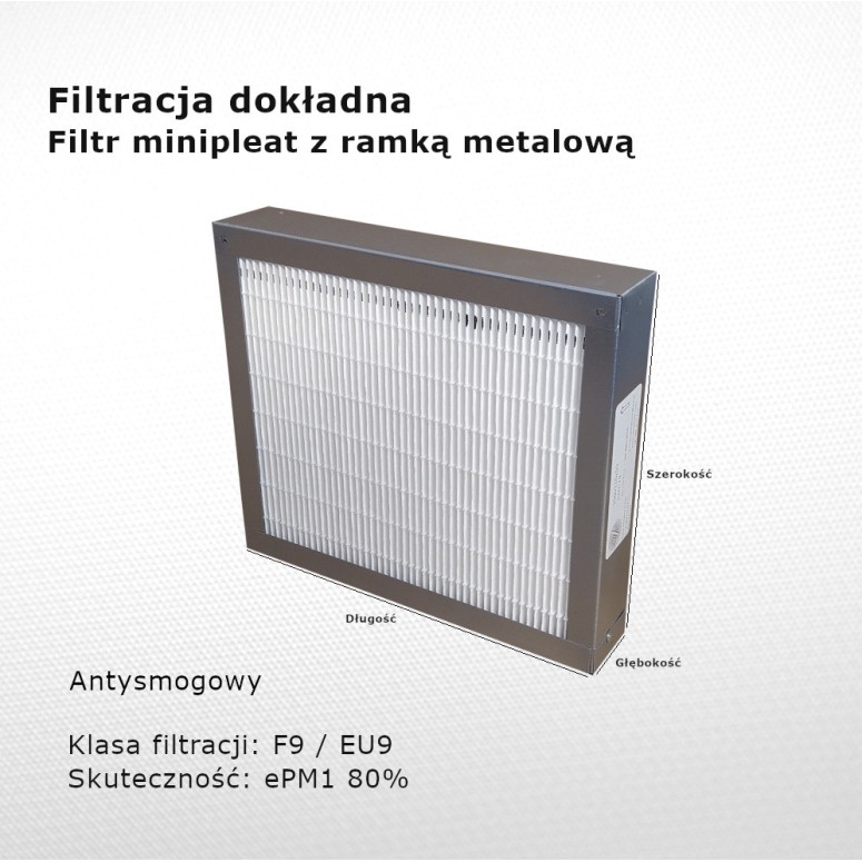 Smog filter F9 EU9 ePM1 80% 203 x 220 x 48 mm metal frame