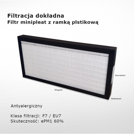 Fine filter F7 EU7 ePM1 60% 170 x 498  x 25 mm PVC frame
