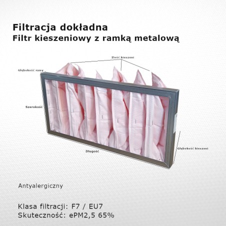 Bag filter M5 EU5 ePM10 50% 592 x 287 x 200 3k / 25 mm intermediate metal frame