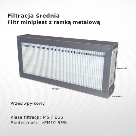 Intermediate filter M5 EU5 ePM10 55% 114 x 337 x 40 mm metal frame