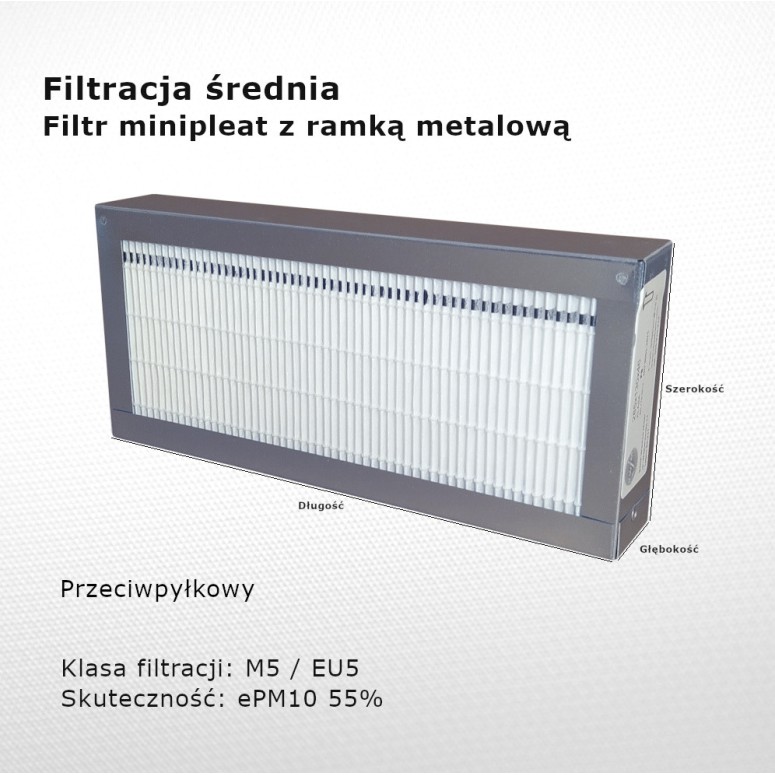 Filtr pośredni M5 EU5 ePM10 55% 127 x 283 x 50 mm ramka metalowa