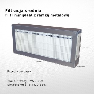 Filtr pośredni M5 EU5 ePM10 55% 160 x 492 x 47 mm ramka metalowa