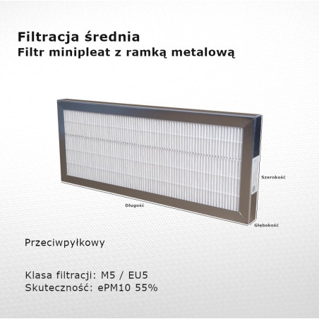 Filtr pośredni M5 EU5 ePM10 55% 210 x 598 x 25 mm ramka metalowa