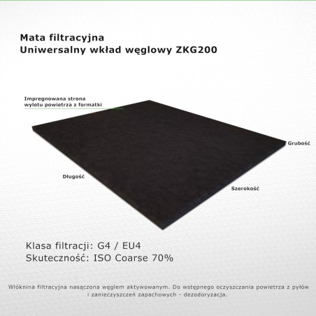 Non-woven mat, carbon filter for universal cooker hood absorber ZKG200