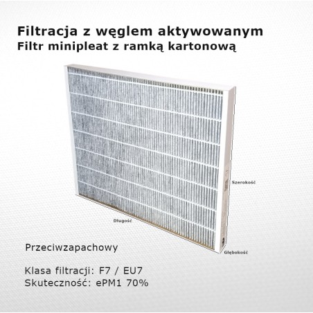 Fine filter F7 EU7 ePM1 70% 180 x 200 x 25 mm with active carbon frame cardboard