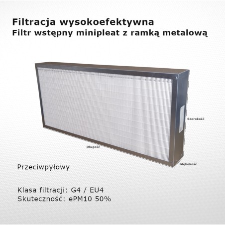 Dust filter G4 EU4 ePM10 50% 400 x 760 x 100 mm with a metal frame