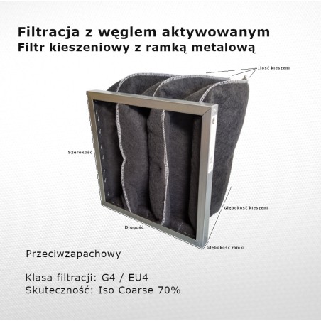 Activated Carbon Bag Filter G4 EU4 Iso Coarse 70% 287 x 287 x 300 3k / 25 mm coarse metal frame