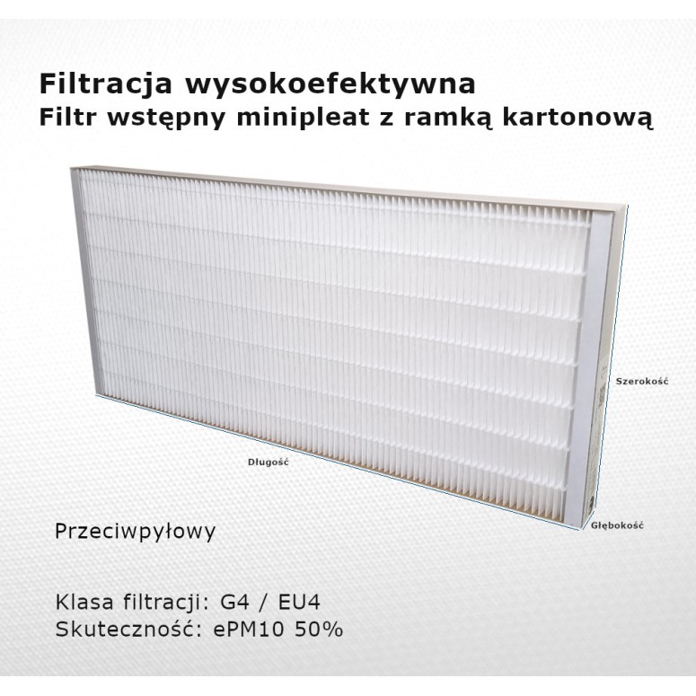 Filtr przeciwpyłowy G4 EU4 ePM10 50% 145 x 450 x 20 mm ramka karton
