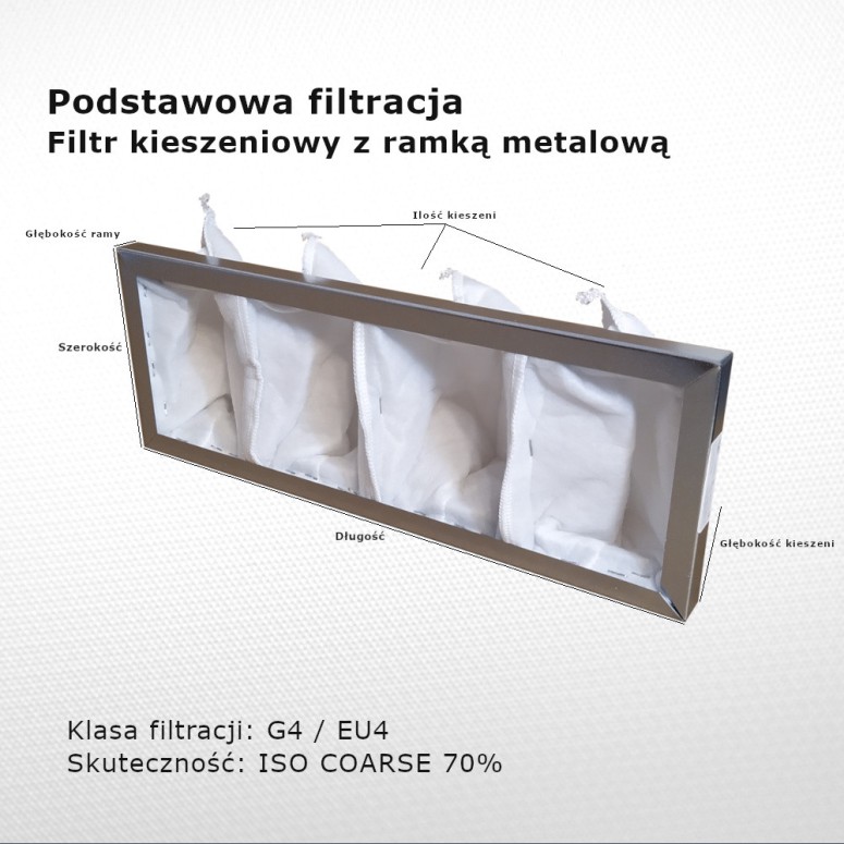 Bag filter G4 EU4 Iso Coarse 70% 396 x 145 x 90 4k / 20 mm coarse metal frame