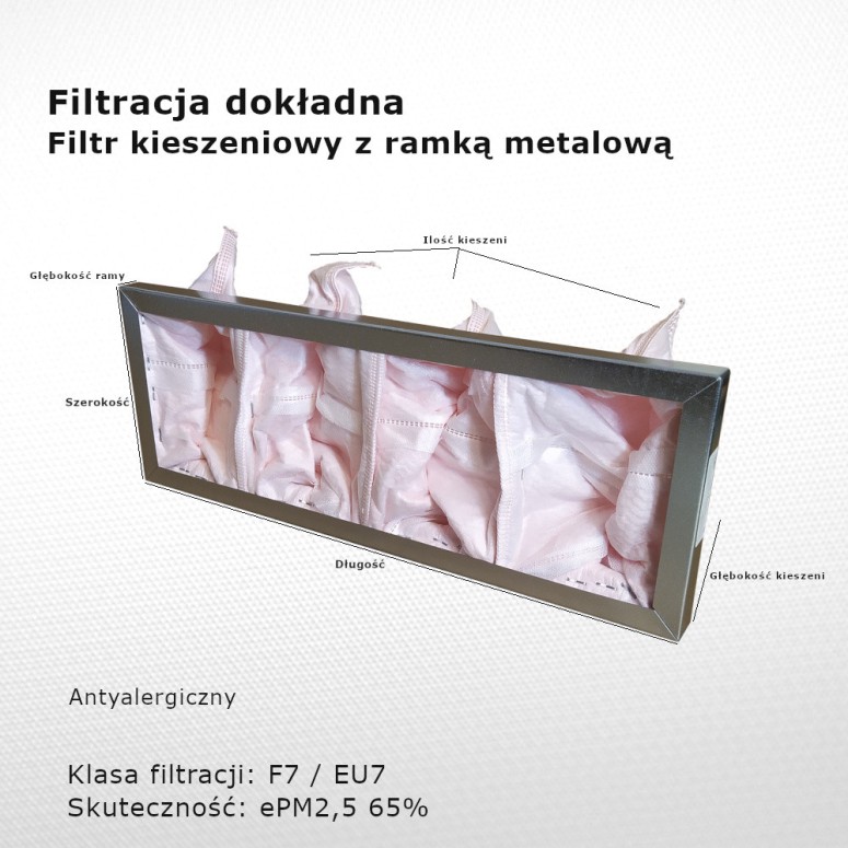 Bag filter M5 EU5 ePM10 50% 396 x 145 x 90 4k / 20 mm intermediate metal frame