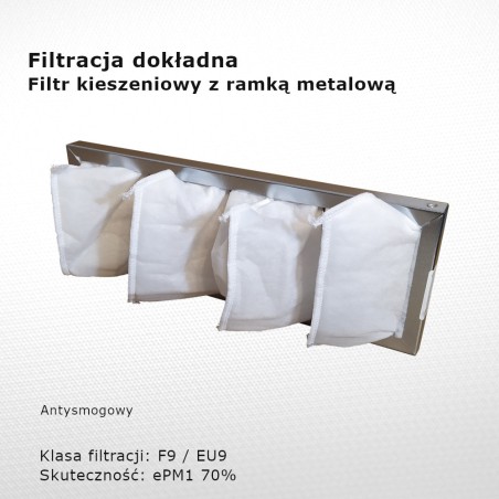 tył Filtr kieszeniowy F9 EU9 ePM1 70% 396 x 145 x 90 4k / 20 mm dokładny rama metalowa przeciwsmogowy