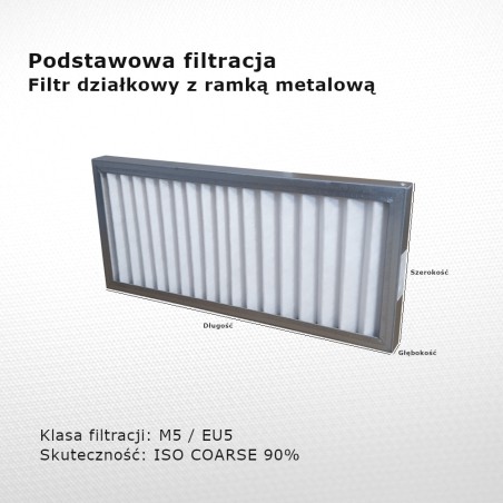 Partition filter M5 EU5 Iso Coarse 90% 125 x 355 x 20 mm metal frame
