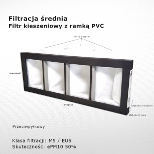 Bag filter M5 EU5 ePM10 50% 396 x 145 x 90 4k / 20 mm intermediate PVC frame