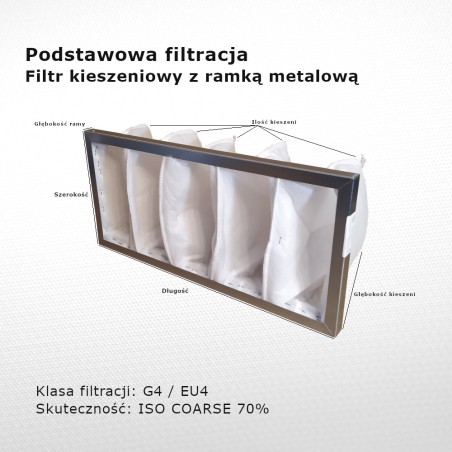 Bag filter G4 EU4 Iso Coarse 70% 446 x 205 x 130 5k / 20 mm coarse metal frame
