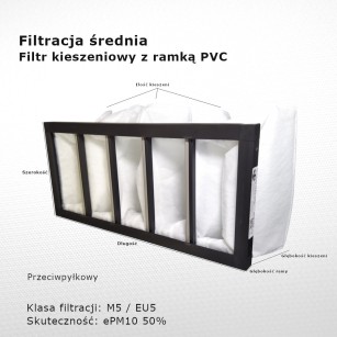 Bag filter M5 EU5 ePM10 50% 446 x 205 x 130 5k / 20 mm intermediate PVC frame