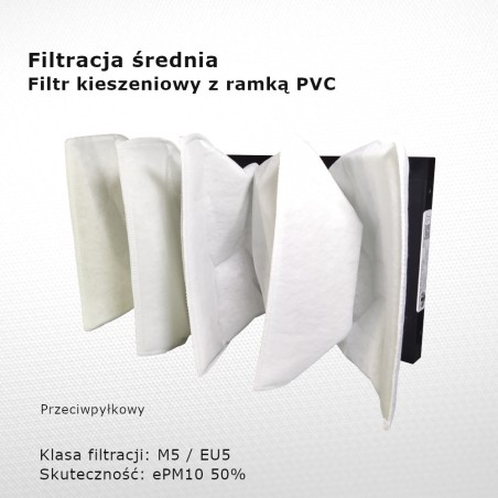 Filtr kieszeniowy M5 EU5 ePM10 50% 446 x 205 x 130 5k / 20 mm pośredni rama PVC tył