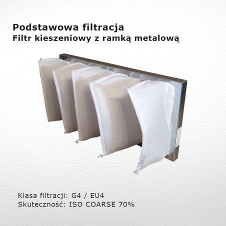 Filtr kieszeniowy G4 EU4 Iso Coarse 70% 498 x 220 x 180 5k / 20 mm zgrubny rama metalowa tył