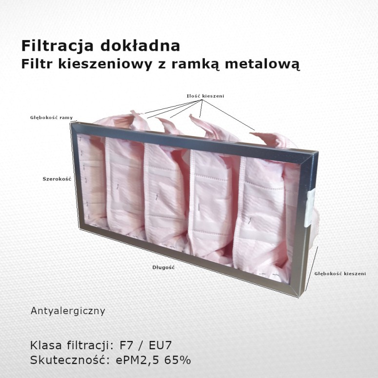 Bag filter M5 EU5 ePM10 50% 498 x 220 x 180 5k / 20 mm intermediate metal frame