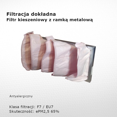 Bag filter M5 EU5 ePM10 50% 498 x 220 x 180 5k / 20 mm intermediate metal frame tył