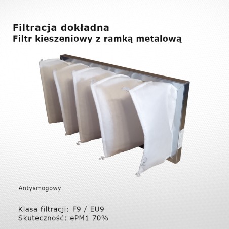 Bag filter F9 EU9 ePM1 70% 498 x 220 x 180 5k / 20 mm exact metal frame anti-smog back