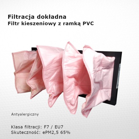 Bag filter F7 EU7 ePM2,5 65% 498 x 220 x 180 5k / 20 mm exact frame PVC antiallergicvc back