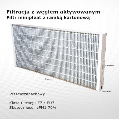 Fine filter F7 EU7 ePM1 70% 160 x 452 x 25 mm with active carbon frame cardboard