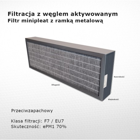 Filtr dokładny F7 EU7 ePM1 70% 160 x 452 x 25 mm z węglem aktywnym ramka metalowa