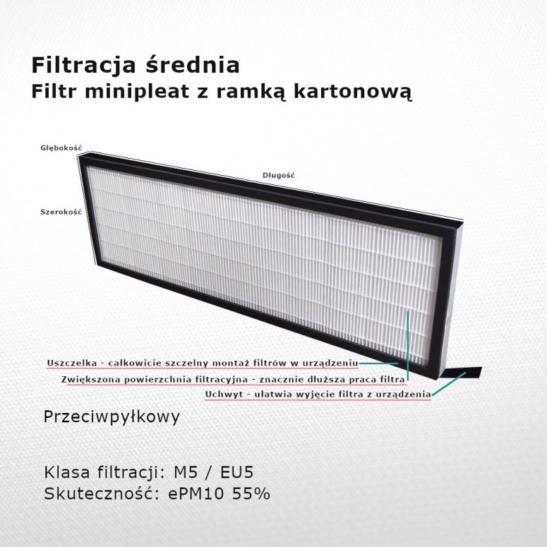 Intermediate filter M5 EU5 ePM10 55% 160 x 500 x 20 cardboard seal handle long life