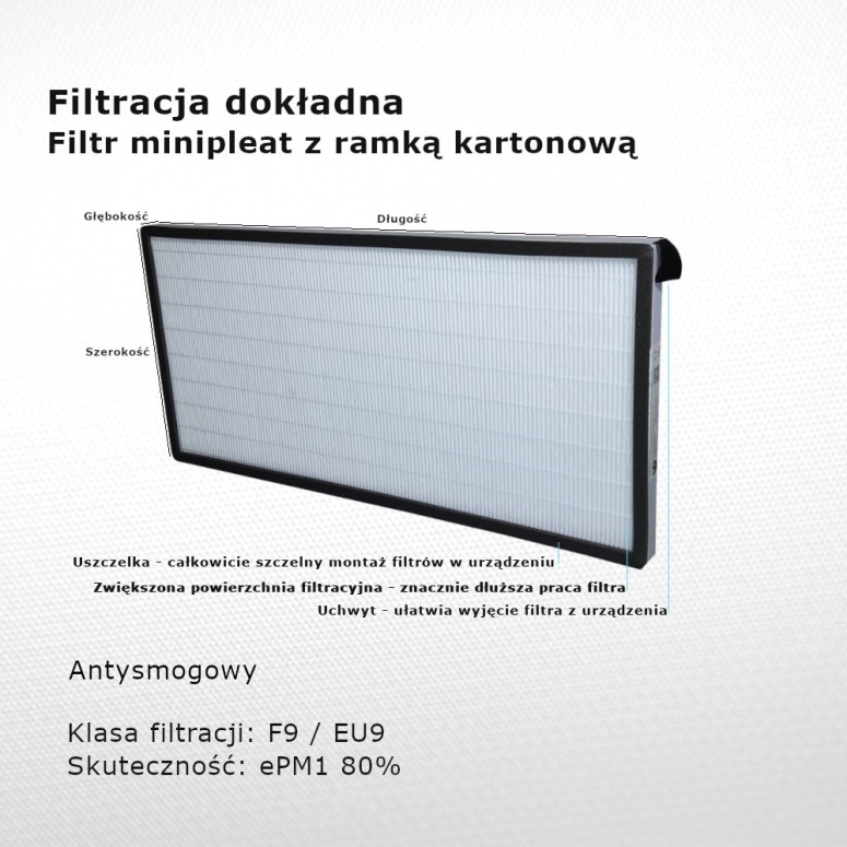 Smog filter F9 EU9 ePM1 80% 237 x 415 x 20 mm frame cardboard seal grip durability extended