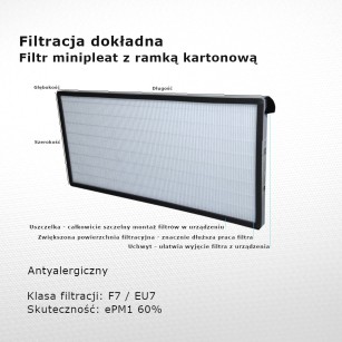 Filtr dokładny F7 EU7 ePM1 60% 237 x 415 x 20 mm antyalergiczny ramka karton uszczelka uchwyt trwałość wydłużona