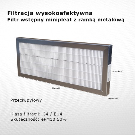 Filtr przeciwpyłowy G4 EU4 ePM10 50% 160 x 452 x 25 mm ramka metalowy