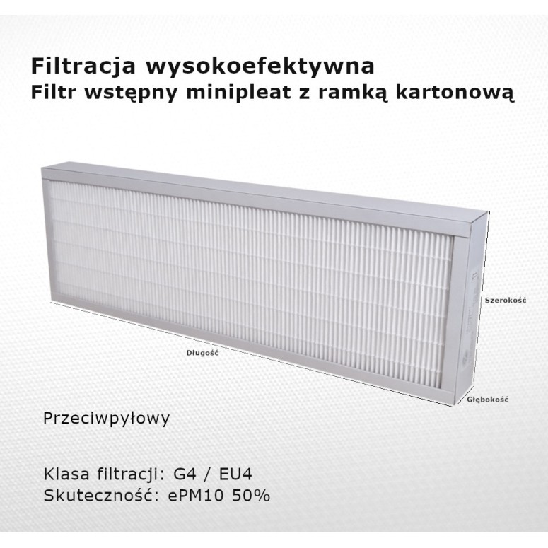 Dust filter G4 EU4 ePM10 50% 166 x 272 x 48 mm frame cardboard