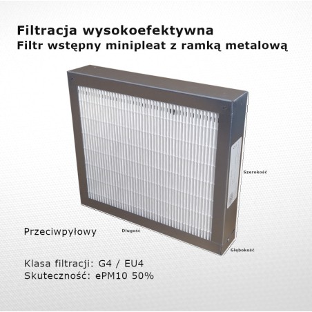 Dust filter G4 EU4 ePM10 50% 166 x 272 x 48 mm with a metal frame